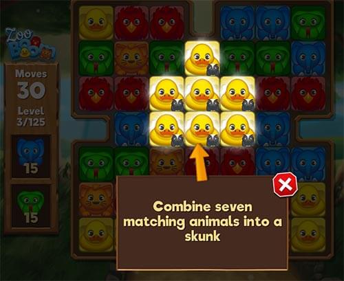 remove 7 matching animals for the skunk